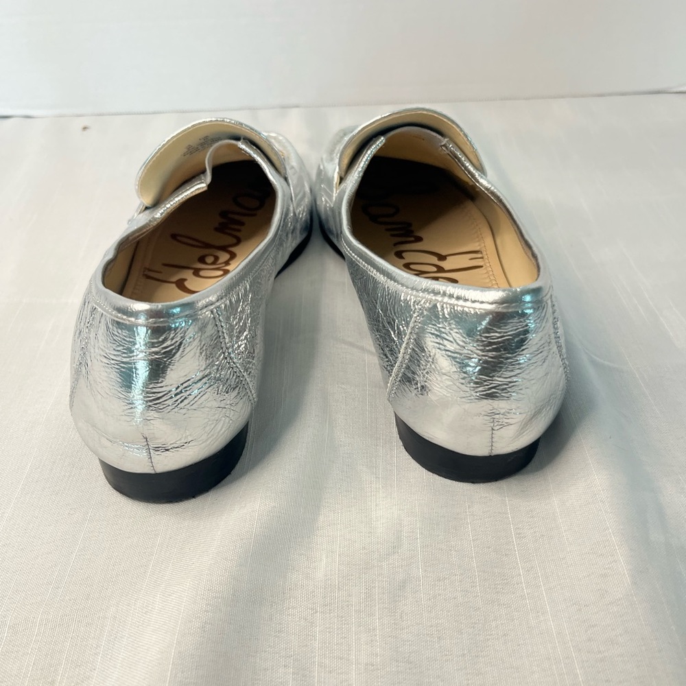 Sam Edelman Metallic Silver Leather Loafers with Gold Hardware - Picture 6 of 7